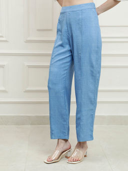 AAREIN - Blue Regular Fit Solid Regular Trousers