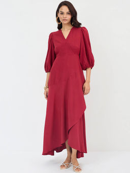 Femmella - Red Wrap Ruffle Maxi Dress