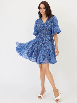 Femmella - Blue Paisley Printed Mini Dress