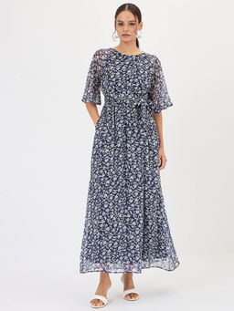 Femmella - Navy Floral Print Maxi Dress