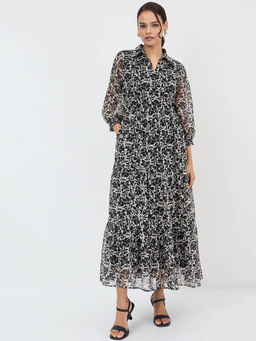 Femmella - Black and White Floral Tiered Maxi Dress