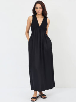 Femmella - Black Smocked Maxi Dress