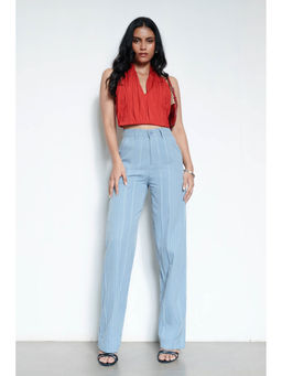 FREAKINS - Dew Blue Textured Women's Straight Korean Pants