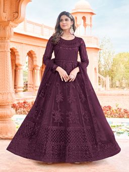 Odette - Beautiful Purple Net Semi Stitched Anarkali Suit (Set of 3)