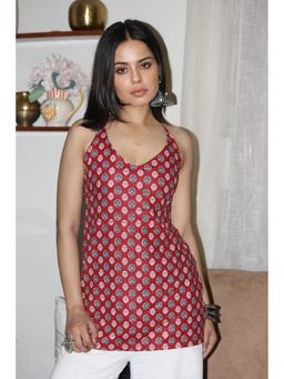 THE SAYURI - Ruby Vine Halter Block Print Kurti
