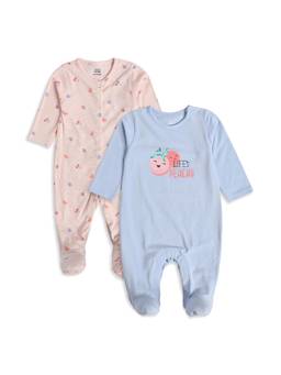 MINI KLUB - Baby Girls Peach and Light Blue Cotton Romper (Pack Of 2)