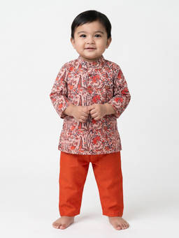 MINI KLUB - Baby Boys Orange Floral Print Kurta and Pyjama