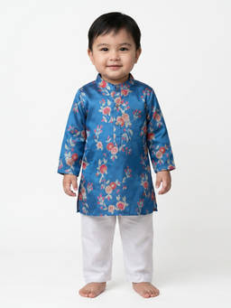 MINI KLUB - Baby Boys Blue Floral Print Kurta and Pyjama