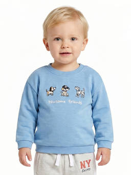 MINI KLUB - Baby Boys Blue Cotton Dog Embroidered Sweatshirt