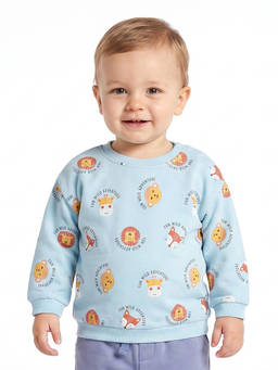 MINI KLUB - Baby Boys Light Blue Cotton Animal Print Sweatshirt