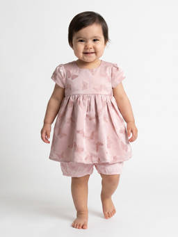 MINI KLUB - Baby Girls Dusty Pink Butterfly Dress and Bloomer