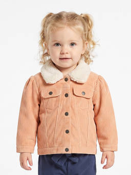 MINI KLUB - Baby Girls Peach Cotton Corduroy Sherpa Collar Jacket