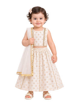 MINI KLUB - Baby Girls Cream Silk Blend Lehenga Choli and Dupatta