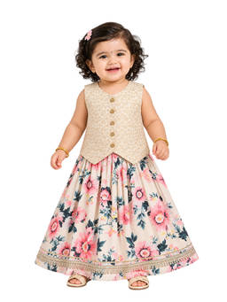 MINI KLUB - Baby Girls Cream Floral Print Choli Lehenga with Dupatta