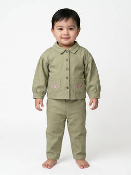 MINI KLUB - Baby Girls Sage Green Floral Embroidered Co-Ord Set