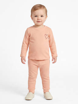 MINI KLUB - Baby Unisex Peach Cotton Ribbed Co-Ord Set
