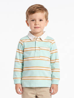 MINI KLUB - Kids Boys Mint Green Cotton Striped Polo T-Shirt