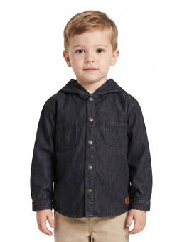 MINI KLUB - Kids Boys Black Cotton Blend Denim Hooded Shirt