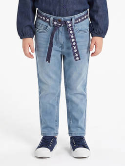 MINI KLUB - Kids Girls Light Blue Cotton Denim Jeans with Belt