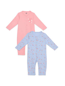 MINI KLUB - Baby Girls Cotton Floral Printed Full Sleeve Rompers (Pack Of 2)