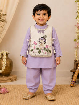 BAATCHEET - Embroidered Embellished Jacket Kurta and Pyjama- Lavender