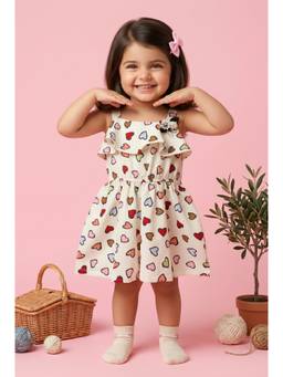 TINY GIRL - Tressel Sleeveless Heart Printed Dress- Pink