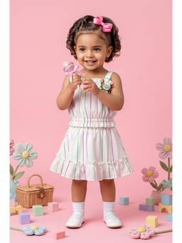TINY GIRL - Tressel Sleeveless Stripe Printed Corsage Detail Top and Skirt