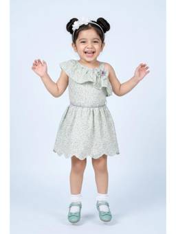 TINY GIRL - Tressel Sleeveless Floral Printed Corsage Detail Dress- Sea Green