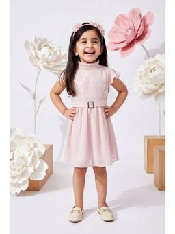 TINY GIRL - Tressel Ruffled Sleeves Sequin Detail Dress- Pink