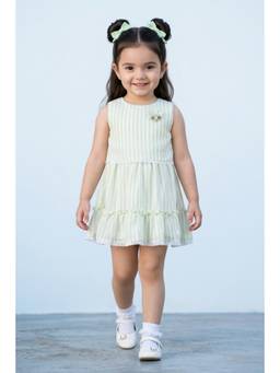 TINY GIRL - Tressel Checks Printed Dress- Mint Green
