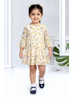 TINY GIRL - Tressel Full Sleeves Floral Printed Dress- Yellow