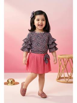 TINY GIRL - Tressel Full Sleeves Floral Printed Top and Skirt