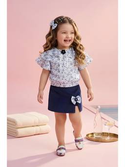TINY GIRL - Tressel Flared Sleeves Floral Printed Top and Skirt