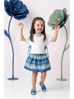 TINY GIRL - Tressel Flared Sleeves Solid Top and Skirt