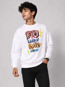 TeenTrums - Boys White Printed Full Sleeve Sweatshirt