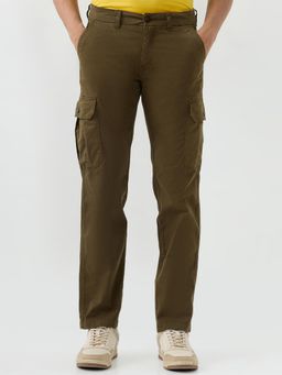 Spykar - Military Green Cargo Fit Mid Rise Trousers For Men