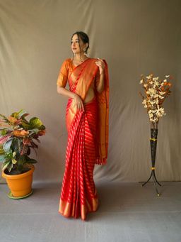 EXCLUSIVA - Red Patola Leheriya Saree with Unstitched