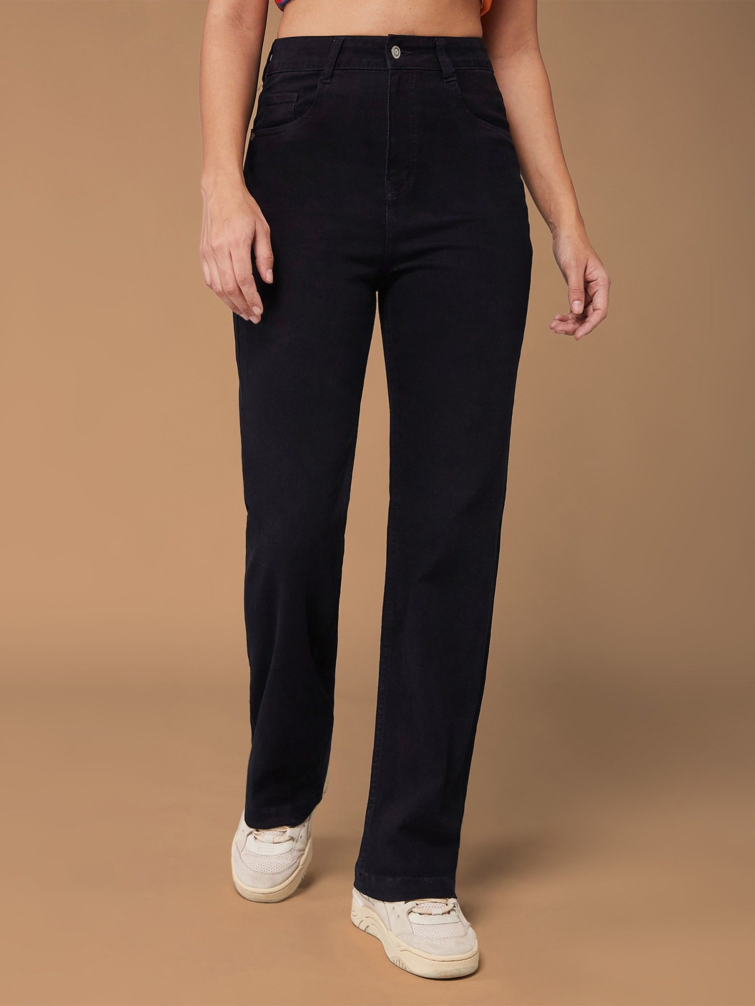 dolce crudo Women Black Straight Leg High Waist Jeans-picture-20