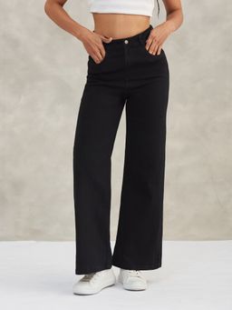 DOLCE CRUDO - Women'S Black Wide Leg High Waist Jeans