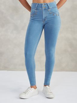 DOLCE CRUDO - Women Blue Ankle Leg High Waist Jeans