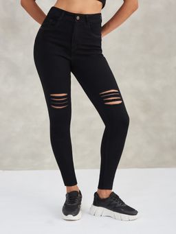DOLCE CRUDO - Ankle Leg High Waist Women Black Jeans