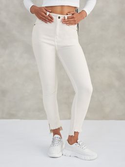 DOLCE CRUDO - Women White Ankle Leg High Waist Jeans