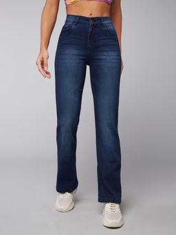 DOLCE CRUDO - Women Navy Blue Straight Leg Mid Waist Jeans