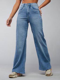 DOLCE CRUDO - Women Blue Wide Leg Solid High Waist Jeans