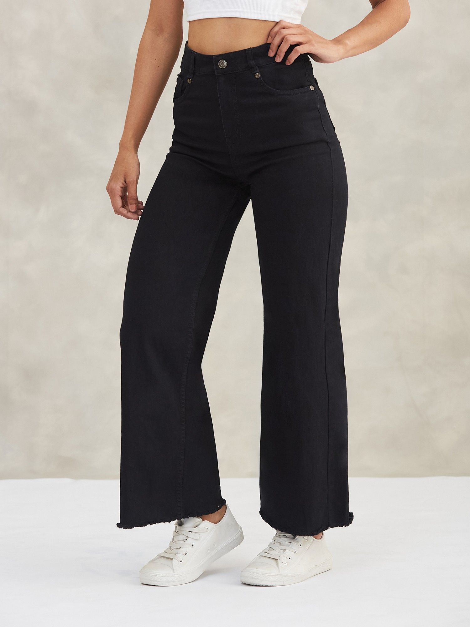 dolce crudo Women'S Black Wide Leg High Waist Jeans-picture-26