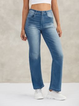 DOLCE CRUDO - Women Blue Wide Leg Mid Waist Jeans