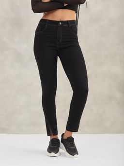 DOLCE CRUDO - Black Women's Ankle Leg High Waist Jeans