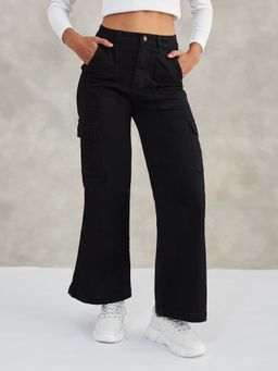 DOLCE CRUDO - Women Black Wide Leg High Waist Jeans