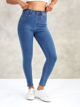DOLCE CRUDO - Women Ankle Leg Blue High Waist Jeans