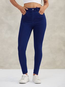 DOLCE CRUDO - Women Ankle Leg Navy Blue High Waist Jeans